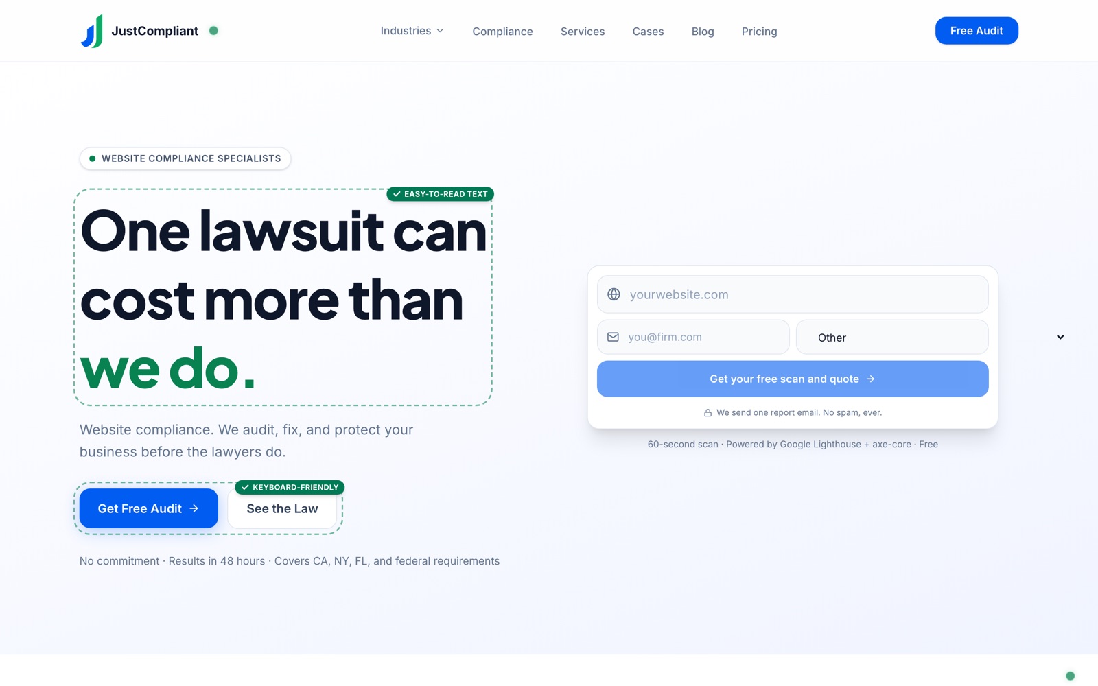 JustCompliant landing page
